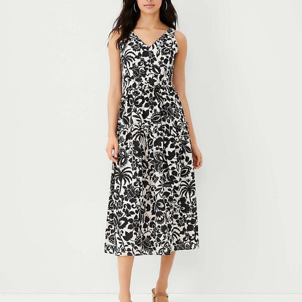 Ann Taylor Tropical Belted Maxi Dress